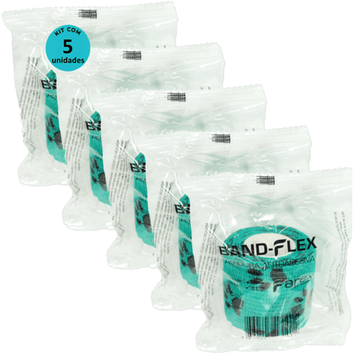 Atadura 5cm Verde Com Patinhas Band-Flex Autoadesiva Para Animais Farex Kit com 5